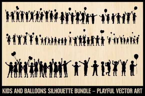 Download Kids with Balloons Silhouette Pack - Kid Collection
