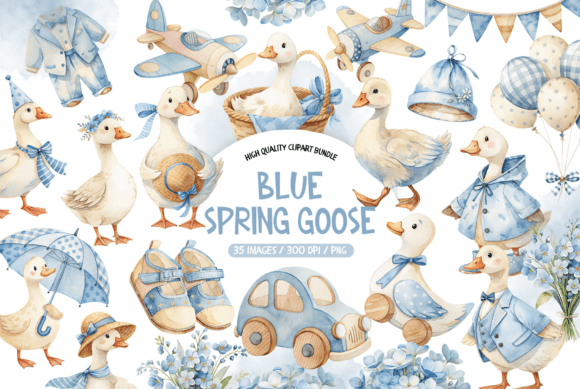 Download Watercolor Blue Spring Goose Clipart - Premium Resources