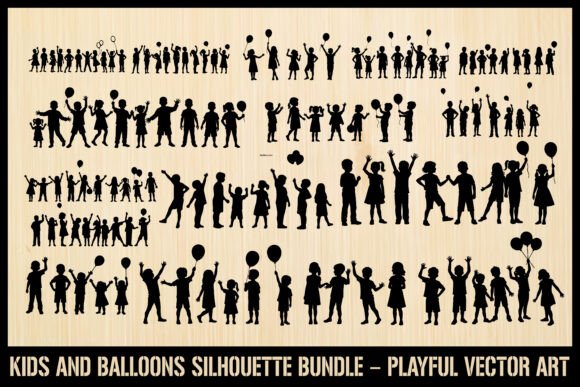 Download Kids with Balloons Silhouette Pack - Kid Collection