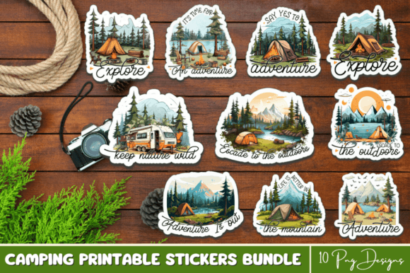 Download Camping Printable Stickers PNG Bundle - Camp Collection