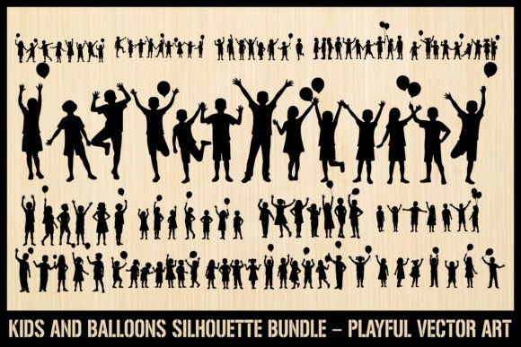Download Kids with Balloons Silhouette Pack - Kid Collection