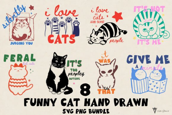 Download Funny Cat Hand Drawn SVG PNG Bundle - Hand Collection
